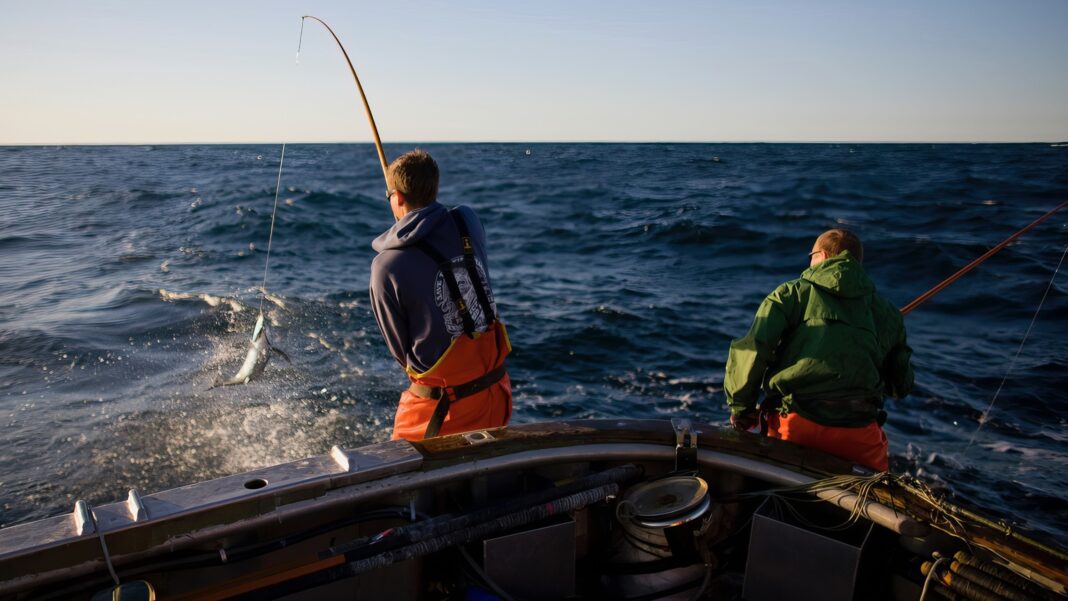 two men pole-and-line fishing