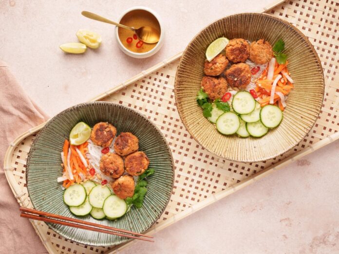 vietnamese rice noodle bowls with lemongrass tofu balls