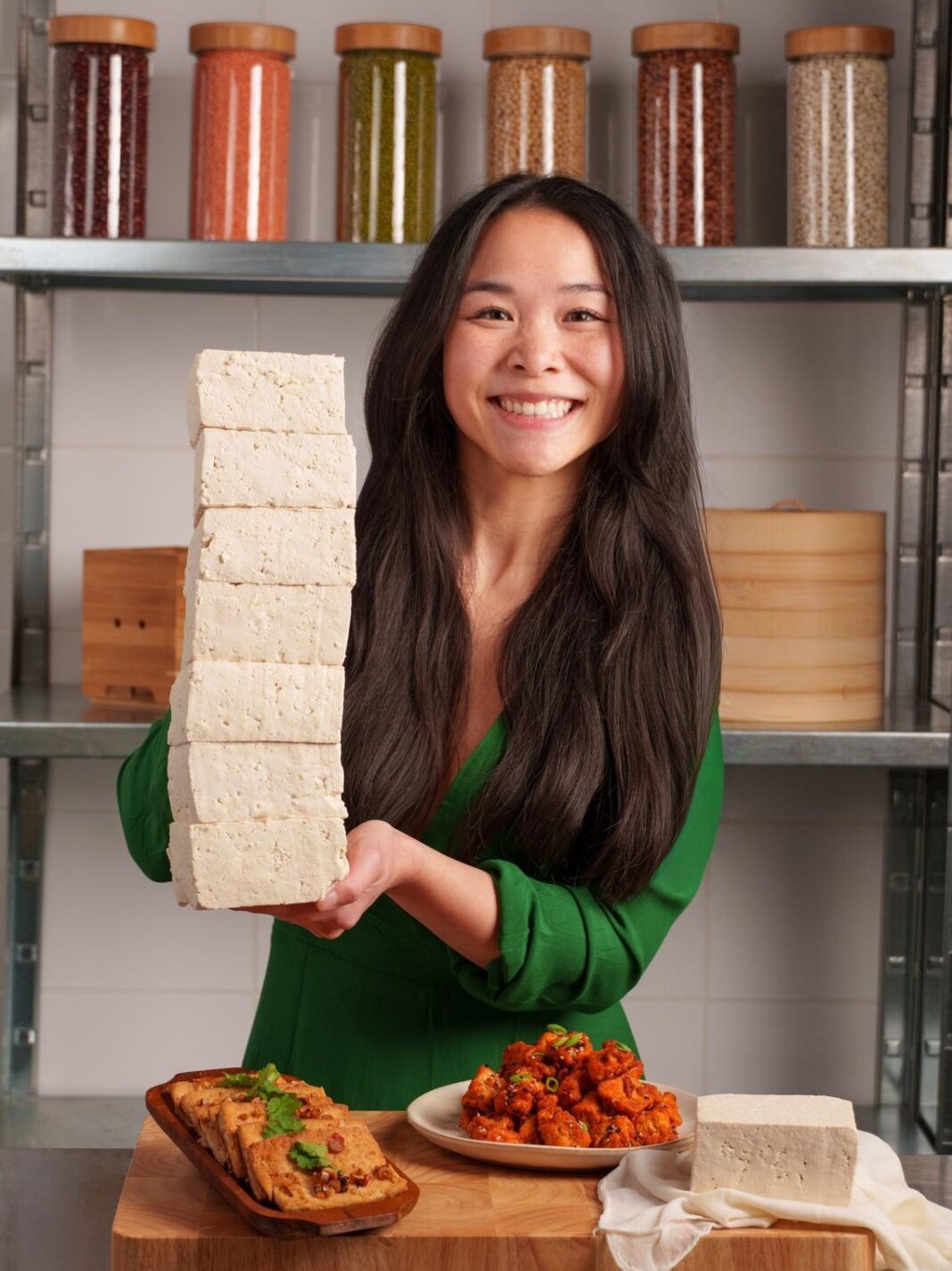 wendy luong posting with large blocks of tofu