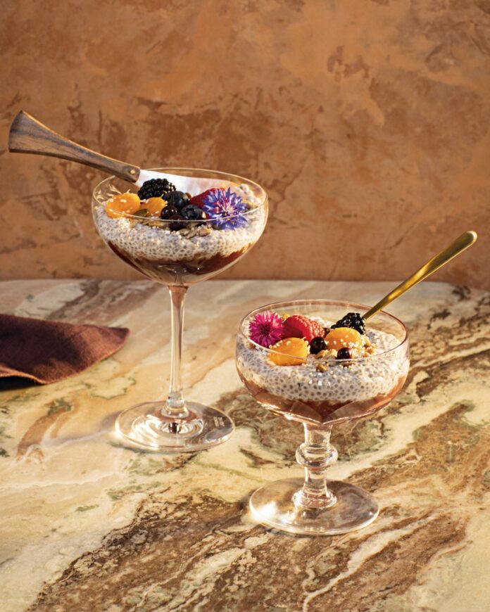 chia seed pudding in glasses.