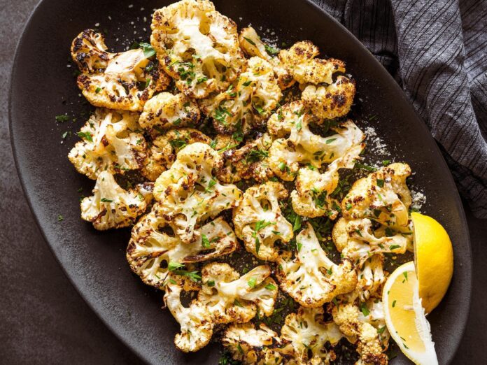 crispy grilled cauliflower on a plate