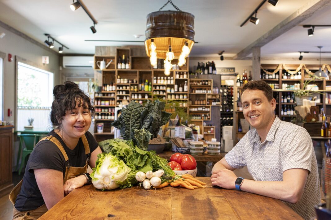Pip & Anchor co-founders Mayumi Hattori and Chris Sleeper inside the grocery store & cafe at 14 Amelia Drive