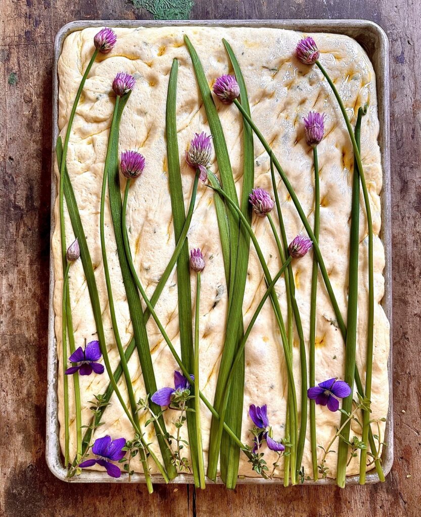 Focaccia With Edible Flowers and Herbs