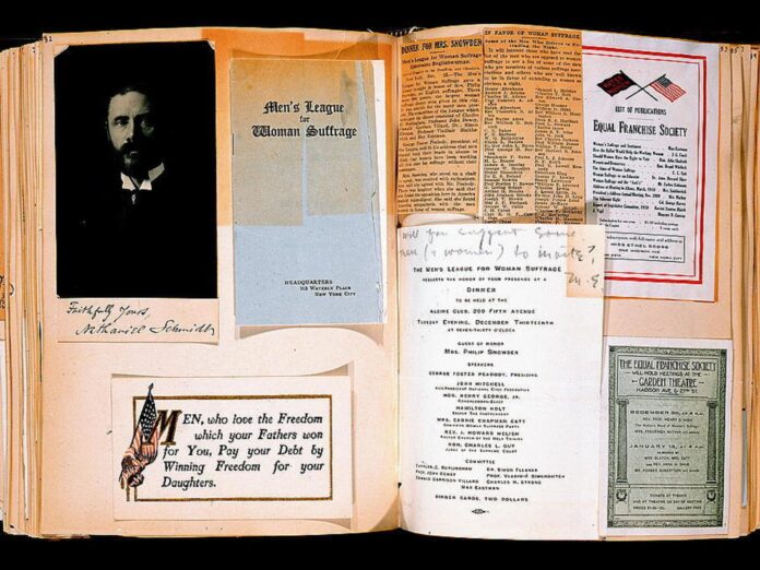 an old scrapbook from the 1910's containing a variety of clippings pertaining to political beliefs