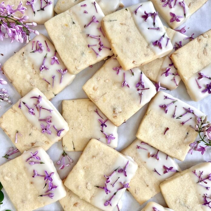 lilac sugar cookies with lemon lilac glaze