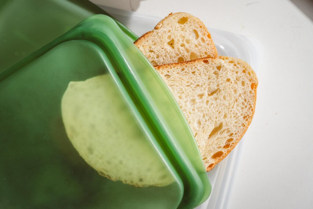 frozen bread slices in a reusable silicon bag