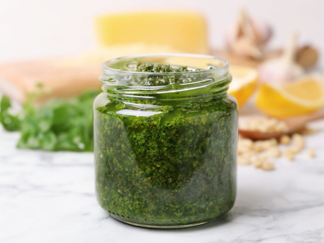 a jar of pesto