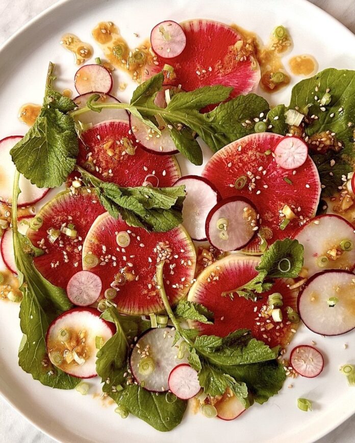 Radish Greens and Sesame Salad With Sliced Radishes