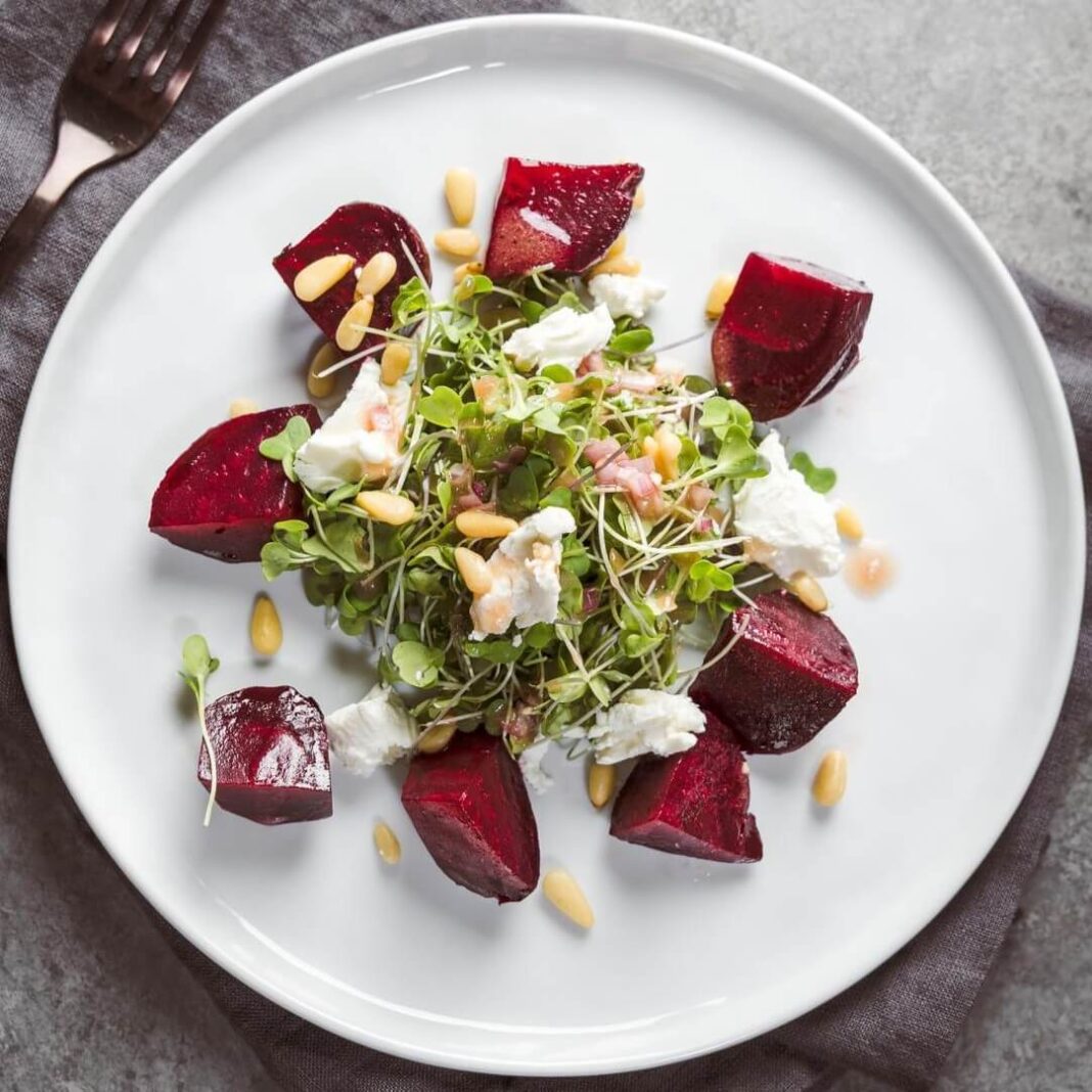 warm beet salad plated
