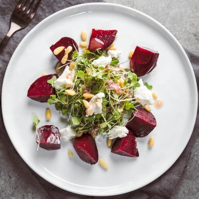 warm beet salad plated