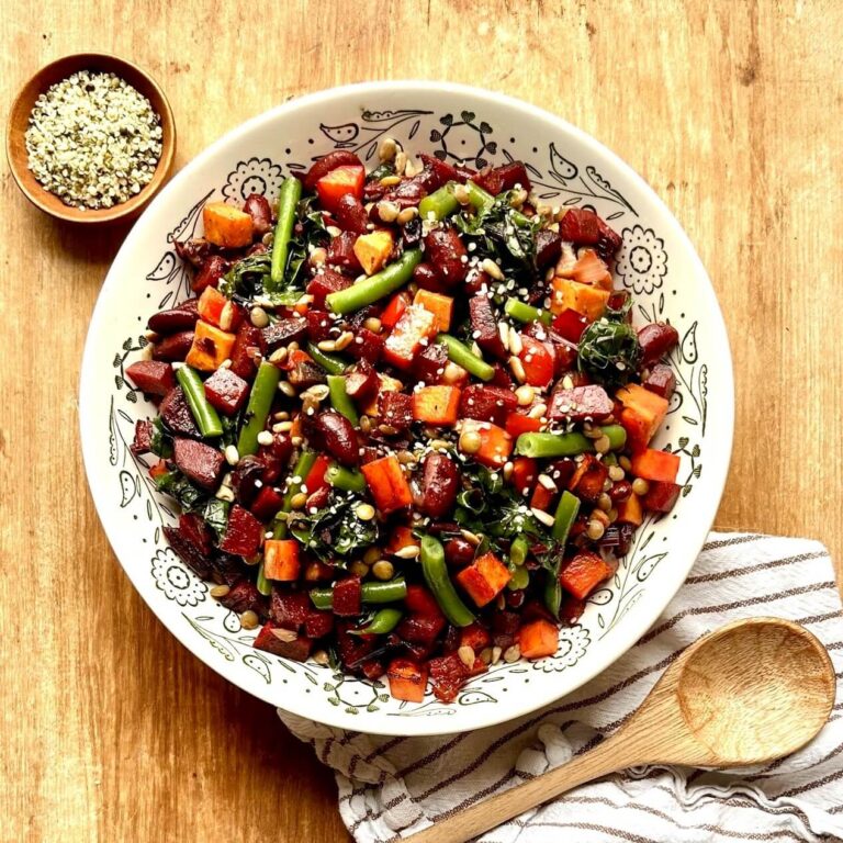sweet and savory beet hash served in a bowl